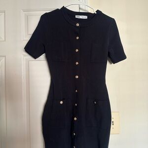 Zara Navy Button-Up Mini Dress